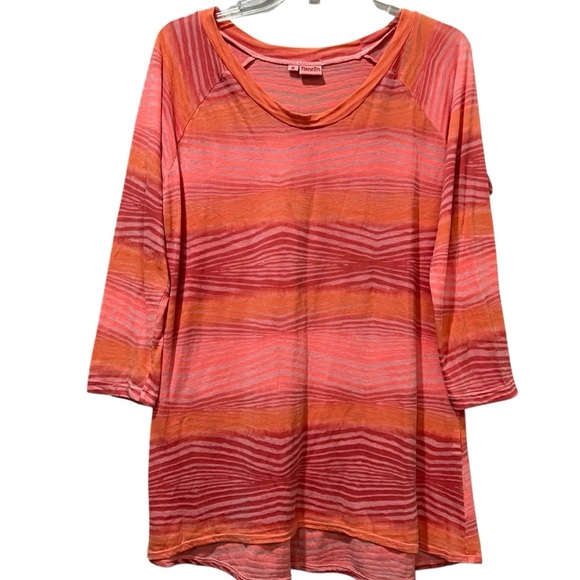 Tianello Tops - Tianello Medium Coral 3/4 Sleeve V Neck Blouse top Cotton G4